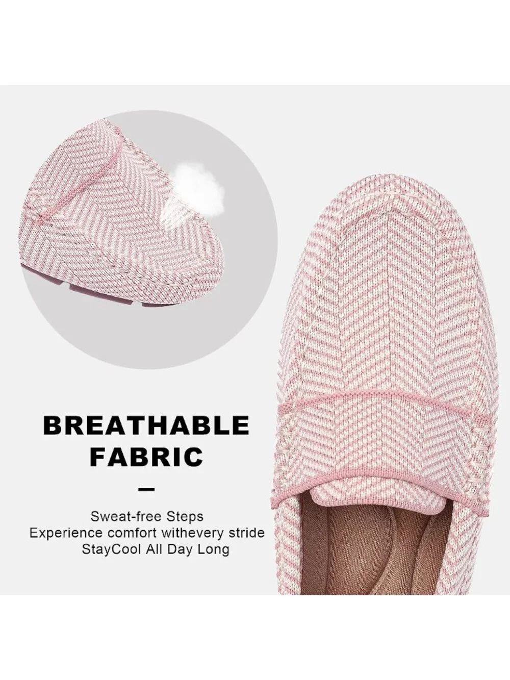 🆕Women's Pink Stripe Mesh fabric Loafer Shoes Comfortable Casual Flat Shoes